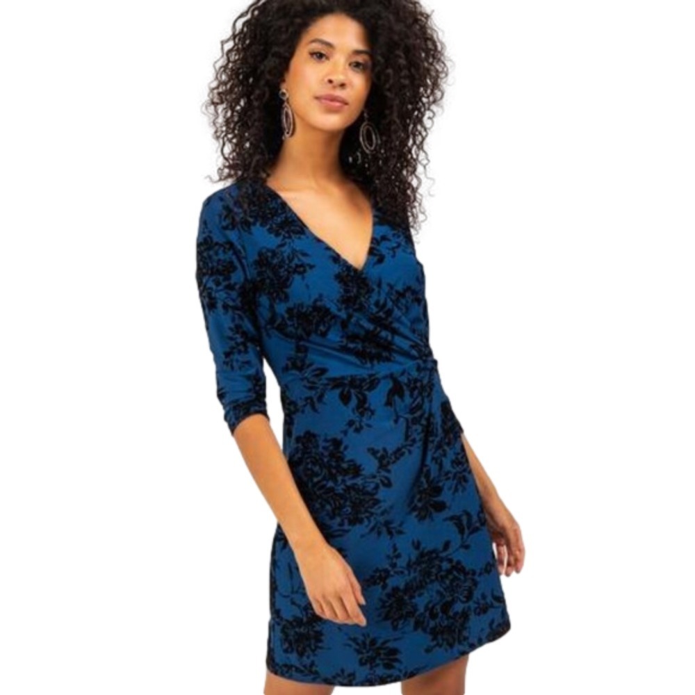 Alya (Francesca's) Size S Dark Teal With Black‎ Burnout Velvet Dress Feminine